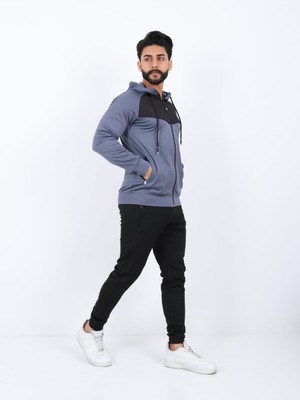 Erkek Dalgıç Kumaş Dijital Baskı Şardonlu Fermuarlı Kapişonlu Eşofman Takımı