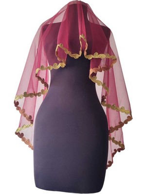 Moda Nur Duvak, Gelin Duvak, Gelin Kına Duvak, Yüz Örtüsü ,bordo Duvak.1,50