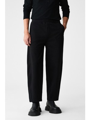 Grimelange Anomos Erkek Pamuklu Beli Lastikli Çift Cepli Geniş Paçalı Relaxed Fit Siyah Eşofman Altı