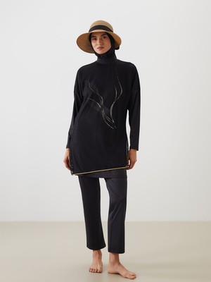 Lc Waikiki Yeni Sezon Dik Yaka Baskılı Kadın Tesettür Mayo Takımı