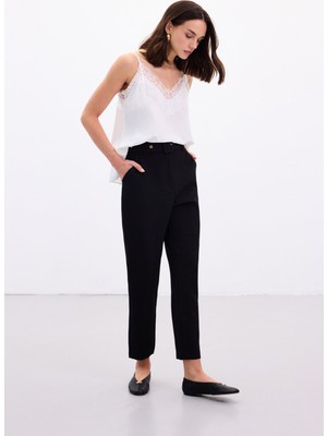 Sateen Kemerli Pantolon - Siyah