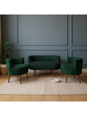 Azra Mobilya Sydney Modern Koltuk Takımı | Modern Iskandinav Tarzı | Welsoft Yumuşak Kumaş | Yeşil