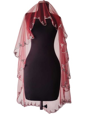 Moda Nur Duvak, Gelin Duvak, Gelin Kına Duvak, Yüz Örtüsü ,kırmızı Duvak