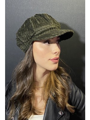 Bay Şapkacı Kadın Denizci Tipi Kadife Şapka Yeşil 1243