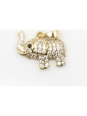 Sose Moda Taşlı Fil Model Kolye Ucu Gold – 14K Renk, Zirkon Mıhlama, Alerji Karşıtı Xuping