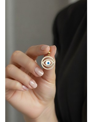 Sose Moda Göz Model Zirkon Taşlı Kolye Ucu Gold – 14K Renk, Alerji Karşıtı