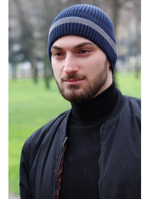 Bay Şapkacı Lacivert Çizgili Bere 7560