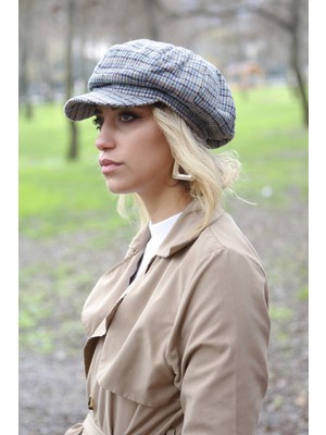 Bay Şapkacı Ekose Kadın Kaptan Şapka 7449