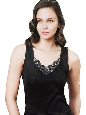 Marsilyan- Şahinler Kalın Askılı Dantelli Siyah Atlet