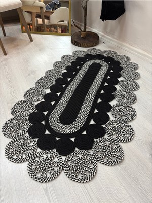 MaVaux Livia Oval Trikotlu Papatya Hasır Jüt Şık El Dokuma Kilim Dekoratif Antre Modern Ev Dekorasyonu