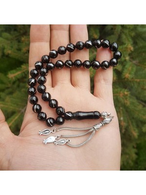 Tesbih Reyonu 2'li 8'li Işlemeli Oltu Taşı Tesbih