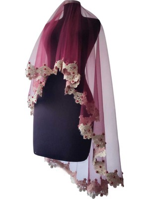 Moda Nur Duvak, Gelin Duvak, Gelin Kına Duvak, Yüz Örtüsü ,bordo Duvak