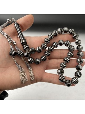 Tesbih Reyonu 16'lı Karpuz Dilimi Işlemeli Oltu Taşı Tesbih