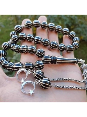 Tesbih Reyonu 12'li Karpuz Dilimi Işlemeli Oltu Taşı Tesbih