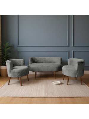 Azra Mobilya Sydney Modern Koltuk Takımı | Modern Iskandinav Tarzı | Welsoft Yumuşak Kumaş | Taş Gri