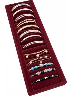 Megass Dekor Süet Kaplama Bordo Renk Sosisli 34/11 cm Bileklik Kelepçe Tablası