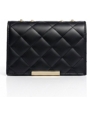 Addy Siyah Kapitone Desenli Gold Zincir Askılı Omuz ve El Çantası