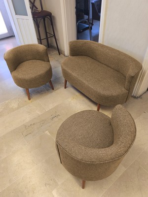 Azra Mobilya Sydney Çay Seti Koltuk Takımı Keten Kumaş 2+1+1 | Ceviz Ayak | Modern Salon Ofis Takımı | Kahverengi