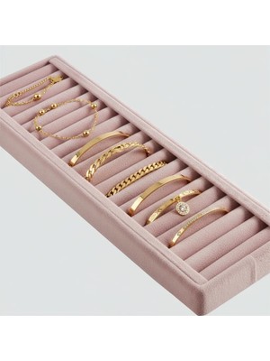 Megass Dekor Süet Kumaş Pembe Renk 34 cm / 11 cm Kelepçe-Bileklik Sergileme Standı