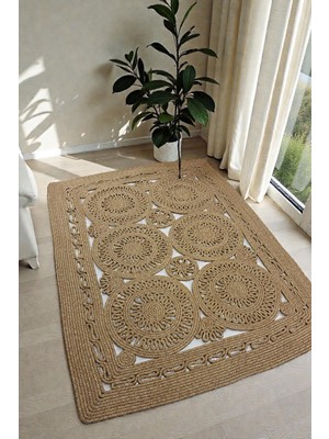 MaVaux Dune Natural Hasır Jüt Kilim El Dokuması Şık Tasarım Salon Yatak Odası Koridor Kullanıma Uygun