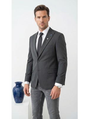 Plus Scorpion Erkek Blazer Ceket Twill Puntolu Kırlangıç Yaka 2 Düğmeli Çift Yırtmaçlı Slim Fit