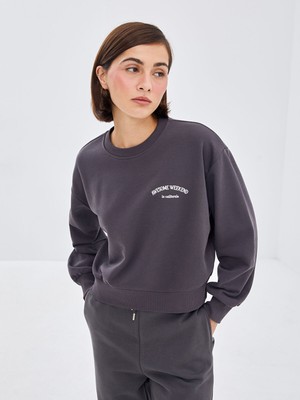Lc Waikiki Yeni Sezon Bisiklet Yaka Nakışlı Oversize Kadın Sweatshirt