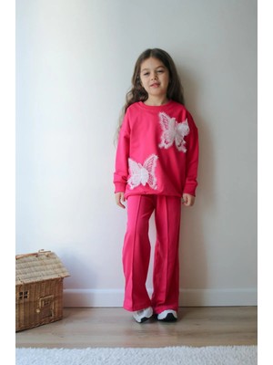 bebexy Beyaz Kelebek Detaylı  Eşofman Takımı Pembe