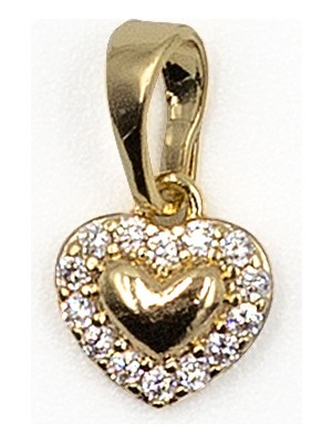 Sose Moda Taşlı Kalp Model Xuping Kolye Ucu Gold – 14K Renk, Zirkon Mıhlama, 1 cm