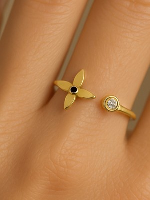 Oroline Jewelry 14 Ayar Altın Çiçek Desenli Kadın Minimal Yüzük