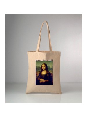 Giftora Mona Lisa Baskılı Ham Bez Omuz Çantası 35X40 cm