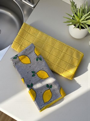Dore Voir 2 Adet Limon Desenli Mikrofiber Kurulama Havlusu