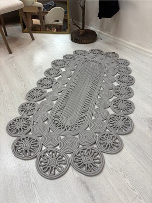 MaVaux Livia Oval Trikotlu Papatya Hasır Jüt Şık El Dokuma Kilim Dekoratif Antre Modern Ev Dekorasyonu
