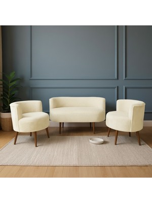 Azra Mobilya Sydney Modern Koltuk Takımı | Modern Iskandinav Tarzı | Welsoft Yumuşak Kumaş | Krem