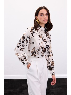 Sateen Dik Yaka Bluz - Haki