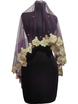 Moda Nur Duvak, Gelin Duvak, Gelin Kına Duvak, Yüz Örtüsü ,mürdüm Duvak