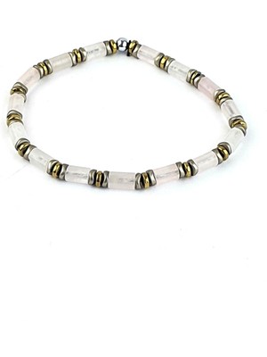 Pembe Kuvars ve Hematit Taşlı El Işi Tasarım Doğal Taş Bileklik