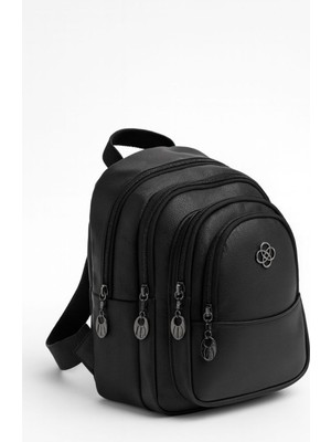 Avca Siyah Krinkıl Kumaş Çok Bölmeli Okul ve Sırt Çantası Günlük Çok Gözlü