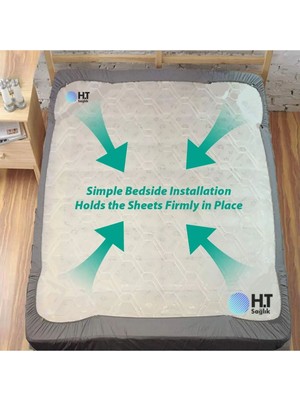 Ht Sağlık 2 Adet Lastik Detaylı Sıvı Geçirmez Silinebilir Hasta Yatak Örtüsü + 2 Adet Hasta Önlüğü Hediye