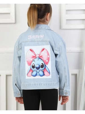 Stitch Baskılı Kız Çocuk Kot Ceket