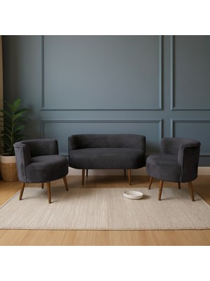 Azra Mobilya Sydney Modern Koltuk Takımı | Modern Iskandinav Tarzı | Welsoft Yumuşak Kumaş | Antrasit