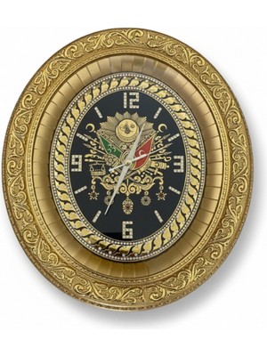 Gitti Gitti Osmanlı Tuğralı Duvar Saati Altın Çerçeve Siyah Kadran 32X37 cm Küçük Boy
