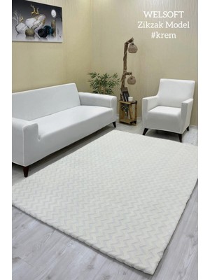 Zikzak Model Welsoft Halı Örtüsü Krem Renk - 160 x 230
