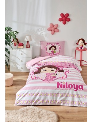 Özdilek Lisanslı Fitted Çarşaflı Tek Kişilik Çocuk Nevresim Takımı-Niloya Yağmur Pembe