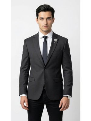 Plus Scorpion Erkek Blazer Ceket Twill Dokuma Likralı  Notch Yaka 1 Düğmeli Çift Yırtmaçlı  Slim Fit