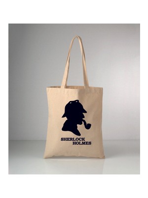 Giftora Sherlock Holmes Baskılı Ham Bez Omuz Çantası 35X40 cm