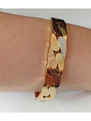 Sinem Şanlı Üç Renkli 316L Çelik Kelepçe Bileklik – Gold Rose Gümüş