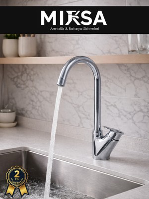 Mixsa Baston Borulu Mutfak Eviye Bataryası, Musluğu, Çeşmesi Çift Su Girişli