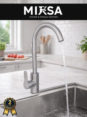 Mixsa Inox Delta Gri Mat Mutfak Eviye Musluğu Bataryası