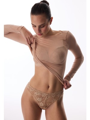 Penti Bej V Model Lace Dantel Brazilian Külot