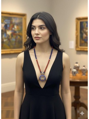 Eski Yeni Antik Doğal Taşlı Kolye Mercan,lapis